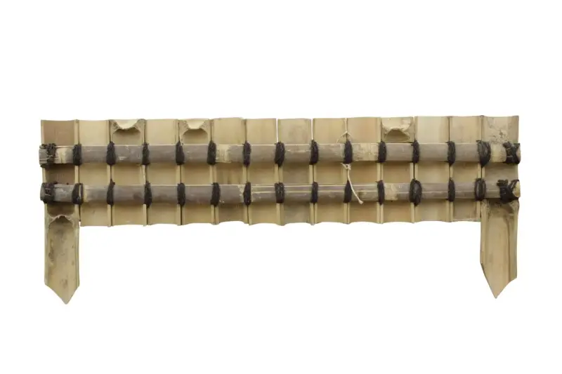 Product image of the product “Rigid bed edging made of yellow-brown bamboo cut in half horizontally, length 90cm, height 20cm, for spiking (ends approx. 35cm) ”